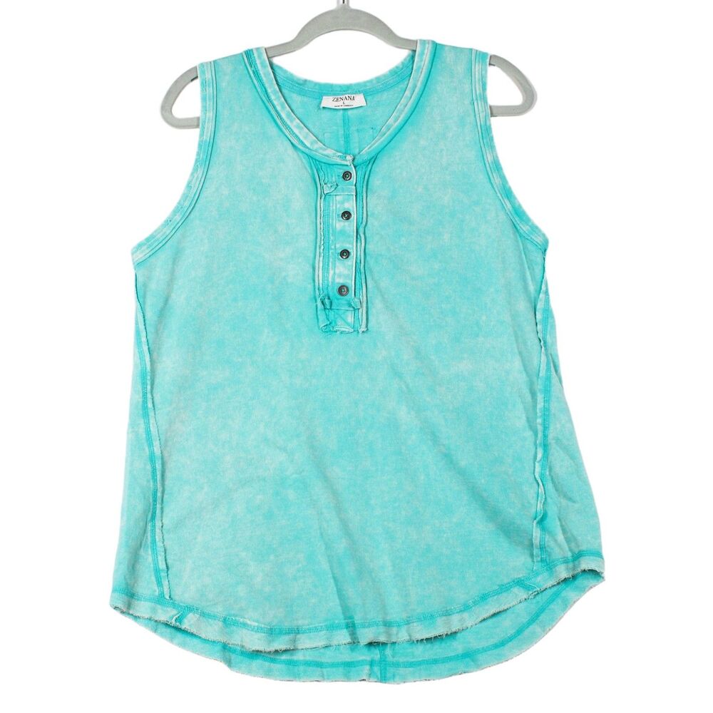 Zenana Large Sleeveless Button Front Tank Top Aqua